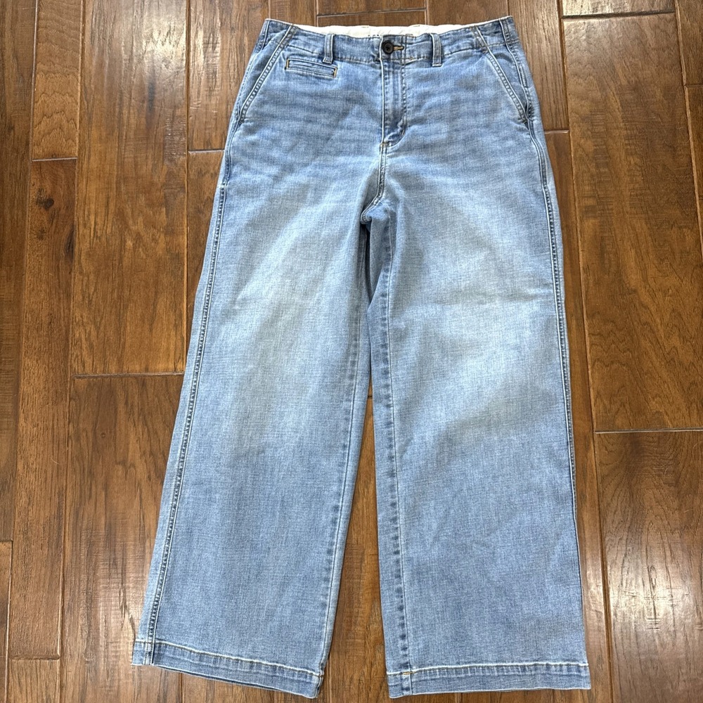 Lands End High Rise Wide‎ Leg Baggy Denim Jean Trousers Women's 10 Stretch Light